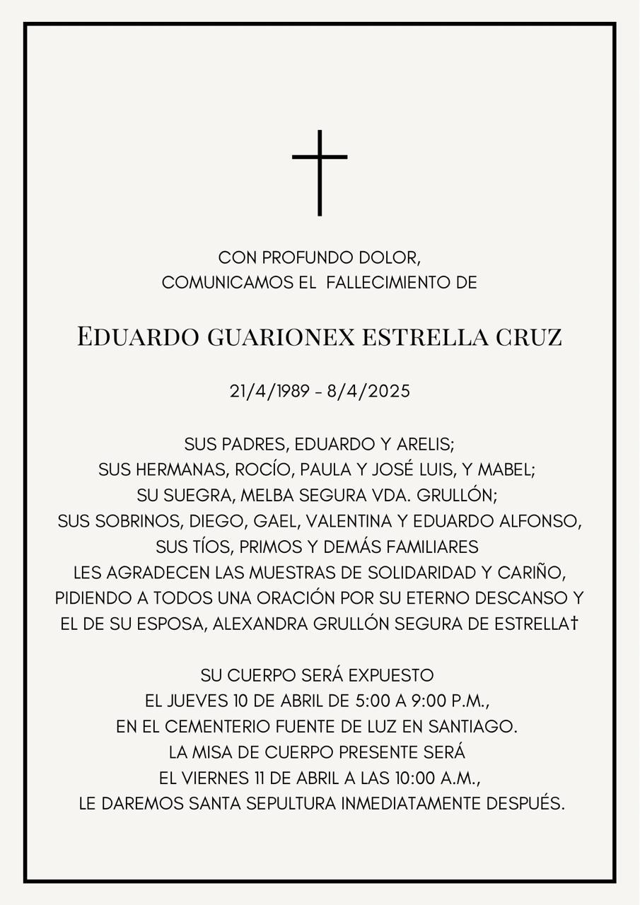 Ministerio de Obras Públicas informa sobre las honras fúnebres de Eduardo G. Estrella Cruz