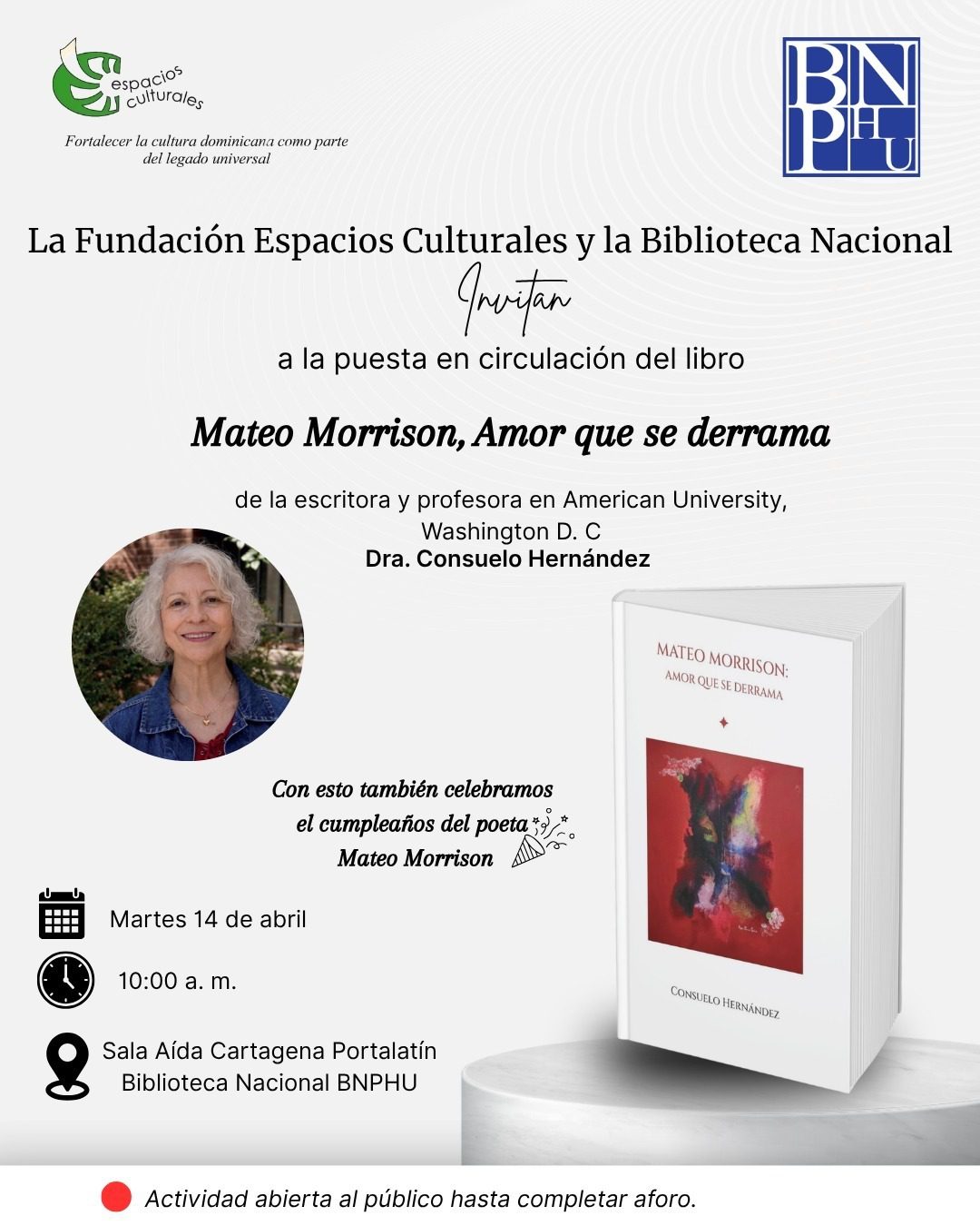 Un libro que pone a la poesía dominicana en el centro: presentan “Mateo Morrison: Amor que se derrama” en la Biblioteca Nacional