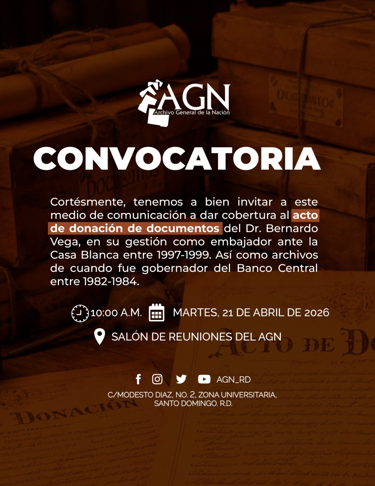 AGN invita a la donación de documentos del Dr. Bernardo Vega