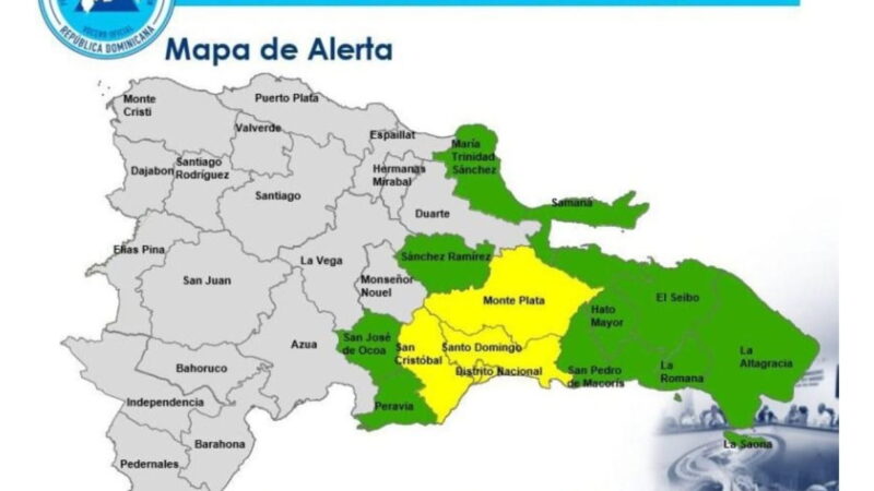 COE coloca cuatro provincias en alerta amarilla y 10 en verde debido a onda tropical