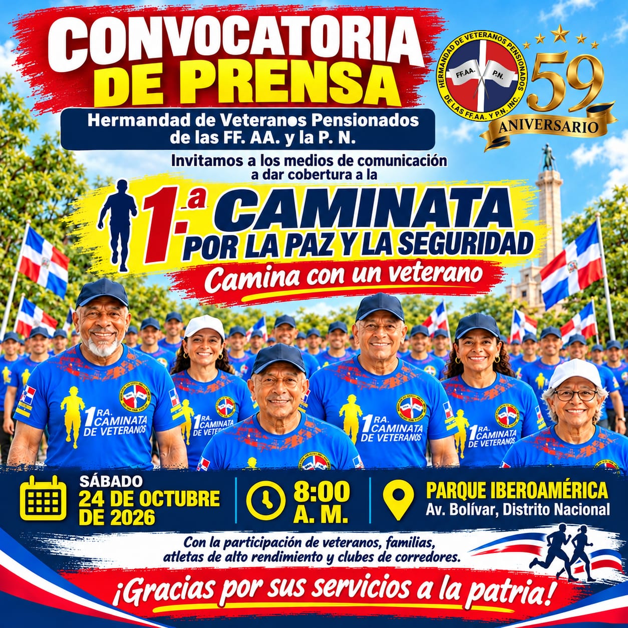 Atletas de alto rendimiento y clubes de corredores acompañarán a los veteranos en caminata por la salud, la paz y la seguridad