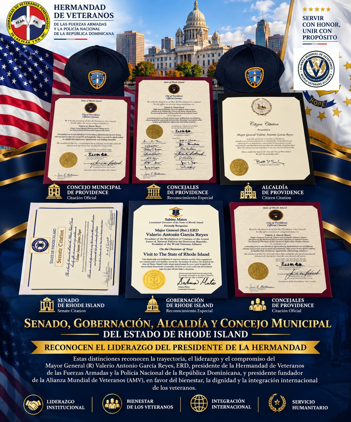 Autoridades de Rhode Island reconocen el liderazgo del presidente de la Hermandad de Veteranos 